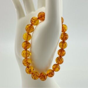 Vtg Confetti Lucite Stretch Bracelet, Faux Amber,  Size 7+, MCM, Mod